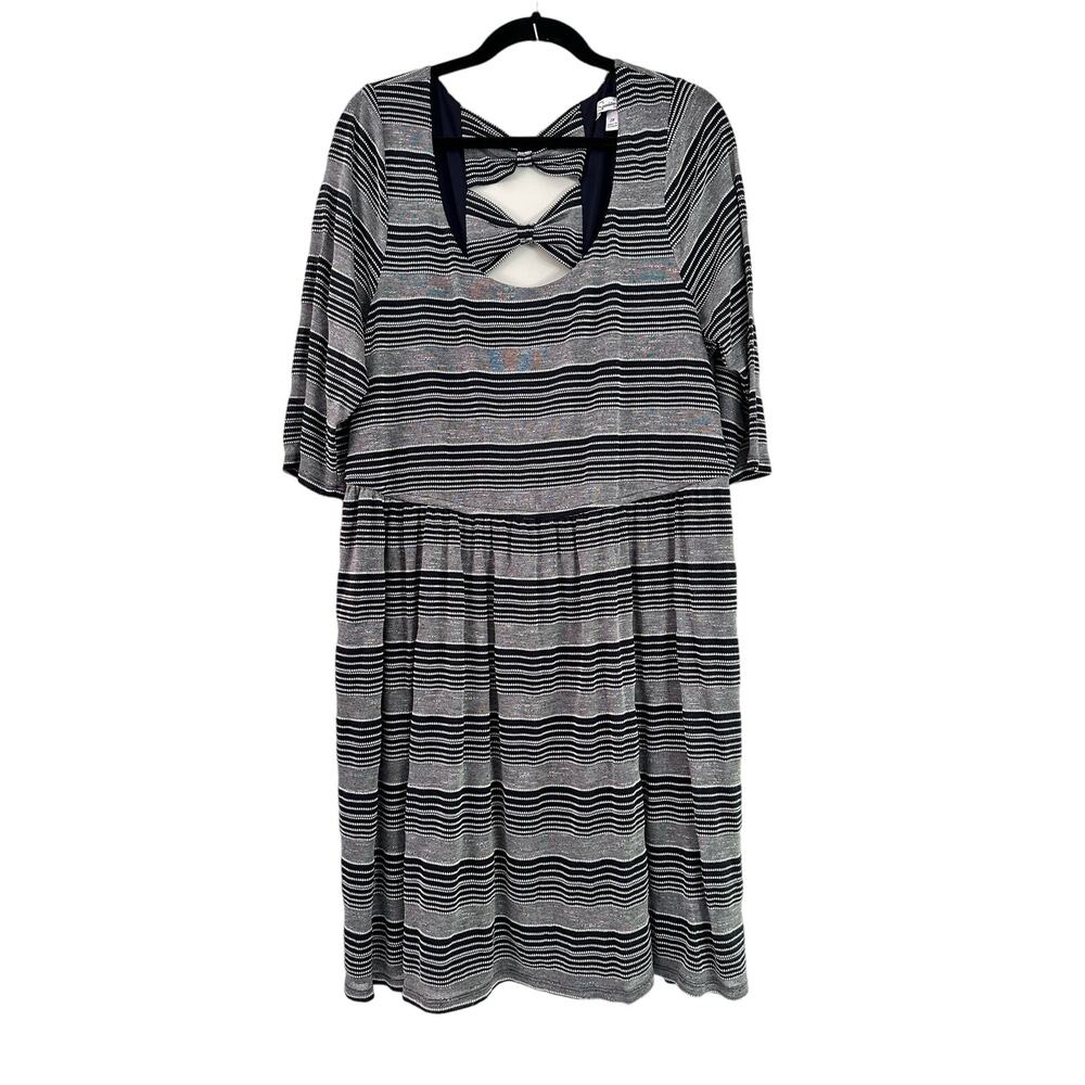 SPEECHLESS Women's Plus Size Dress 2X Striped Bow Back Cutout Knee Length Black